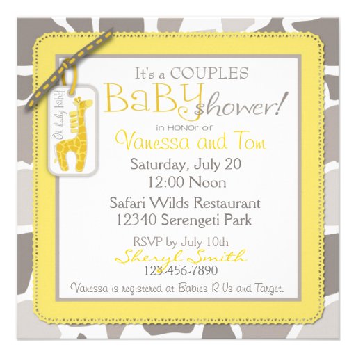 Safari Baby Couples Baby Shower Invitation SQ
