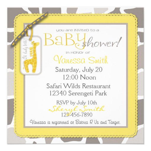 Safari Baby Invitation Square B