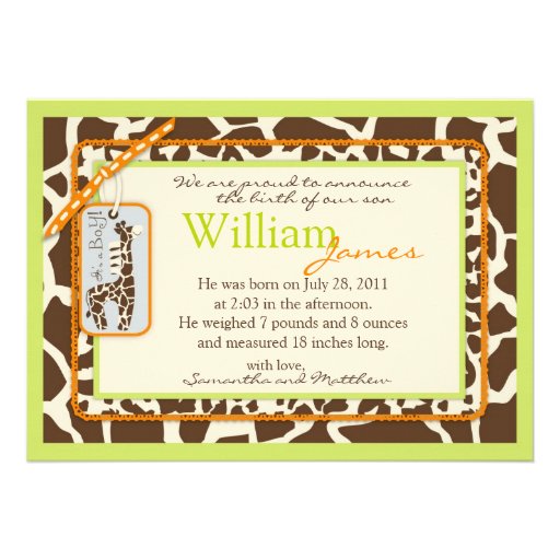 Safari Boy Green Announcement Card