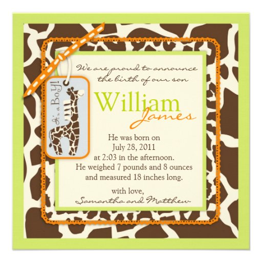 Safari Boy Green Announcement Square