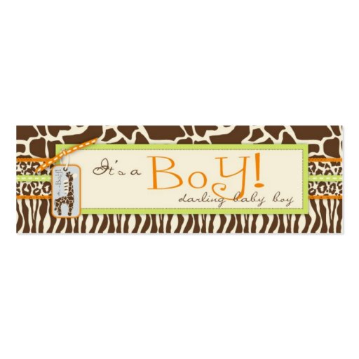 Safari Boy Green Skinny Gift Tag Business Card Templates (front side)