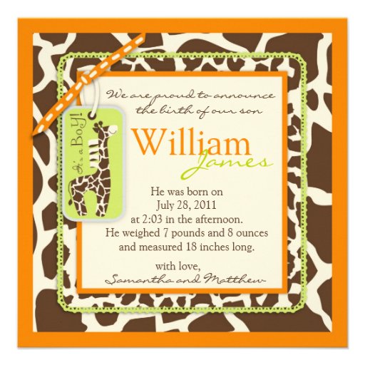 Safari Boy Orange Announcement Square