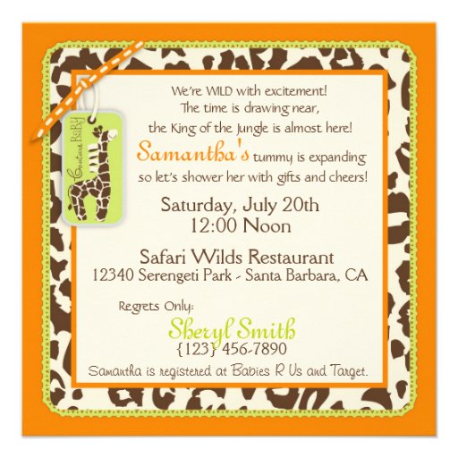 Safari Boy Orange Invitation Square 2