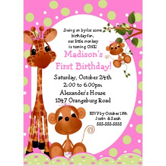 Safari Fun Girls 1st Birthday invitation