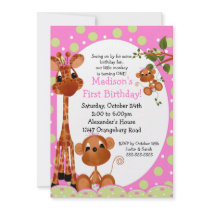 Safari Fun Girls 1st Birthday Personalized Invitation