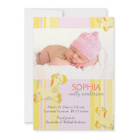 Safari Giraffe Baby Girl Photo Birth Announcements invitation