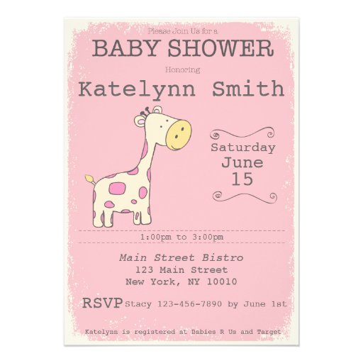 Safari Giraffe Baby Shower Invitation (front side)