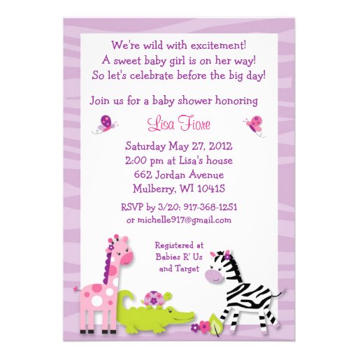 Safari Girl Jungle Animal Baby Shower Invitations