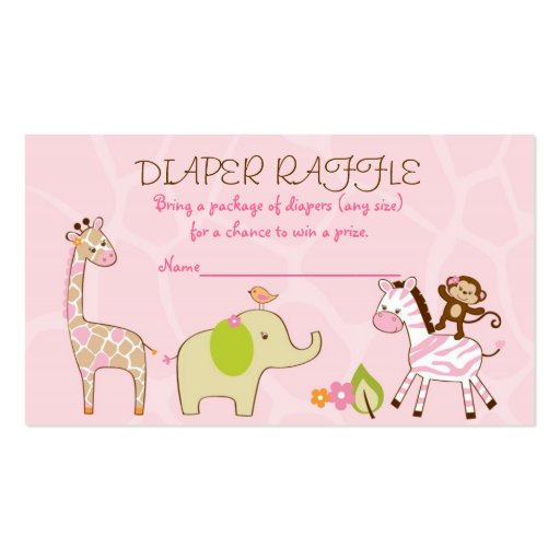 Safari Girl Jungle Animal Diaper Raffle Tickets Business Card Template (front side)
