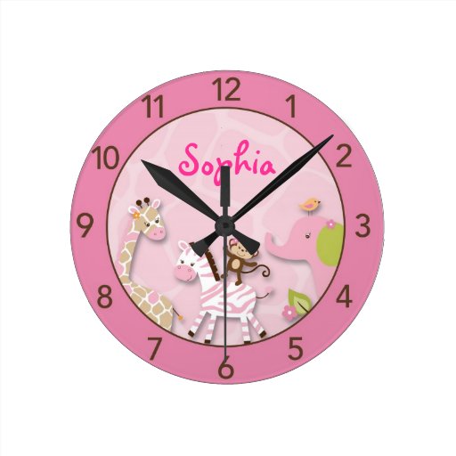 Safari Girl Jungle Personalized Nursery Wall Clock Zazzle