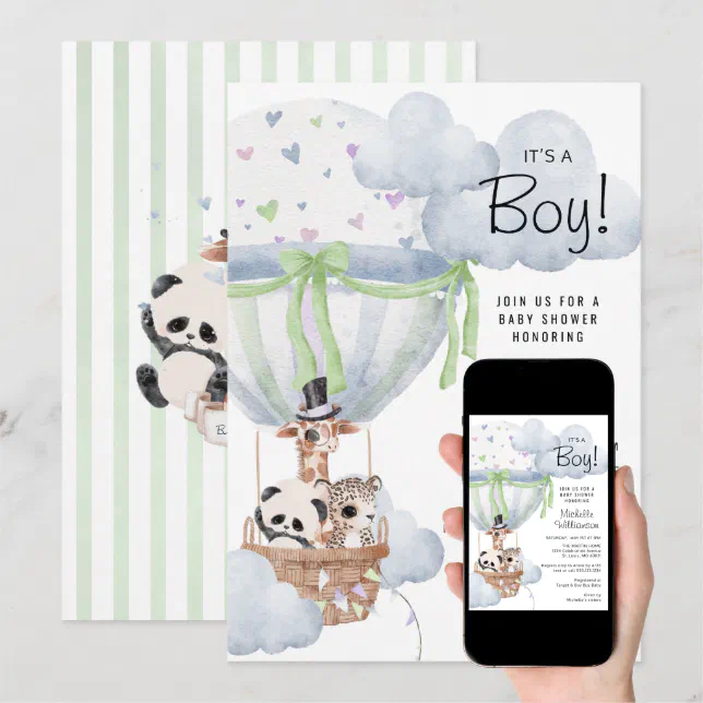 Safari Hot Air Balloon Baby Shower Invitation Zazzle