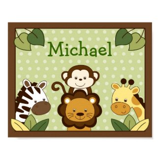 Safari Jungle Animal Nursery Wall Art Name Print print