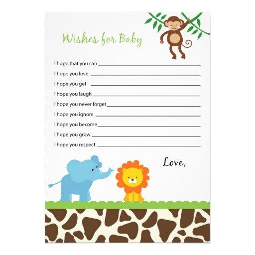 Safari Jungle Animal Wishes for Baby Advice Cards (front side)