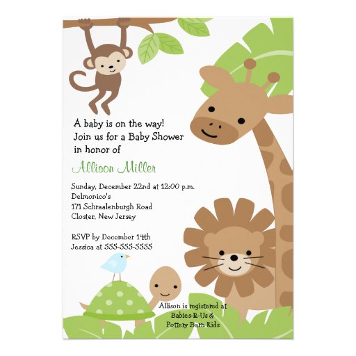 Safari Jungle Baby Animails Baby Shower Invitation
