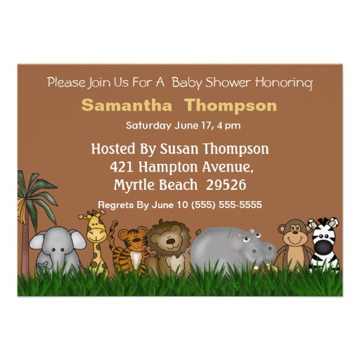 Safari Jungle Friends  Baby Shower Invitation