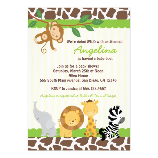 Safari Jungle Monkey Baby Shower Invitations