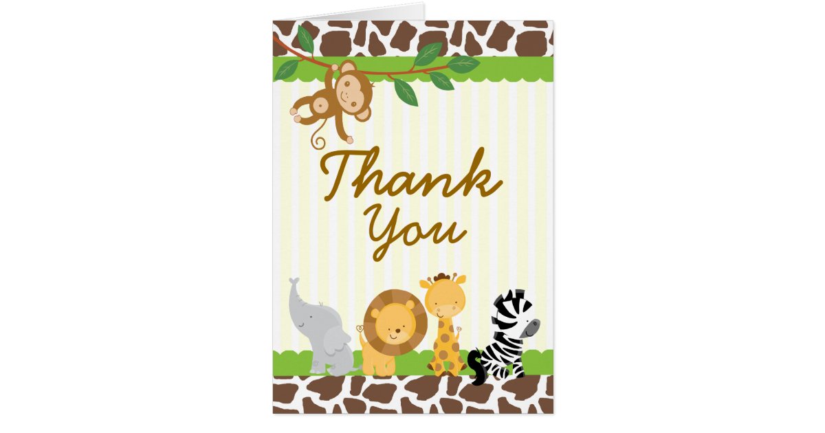 Safari Jungle Thank You Card Birthday Baby Shower Zazzle