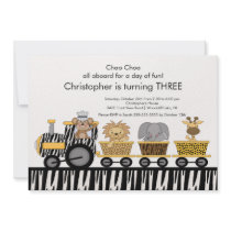 Safari Jungle Train Birthday Invitation