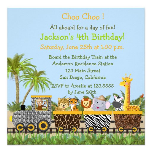 Safari Jungle Train Birthday Invitation