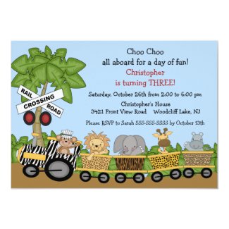 Safari Jungle Train Birthday Invitation