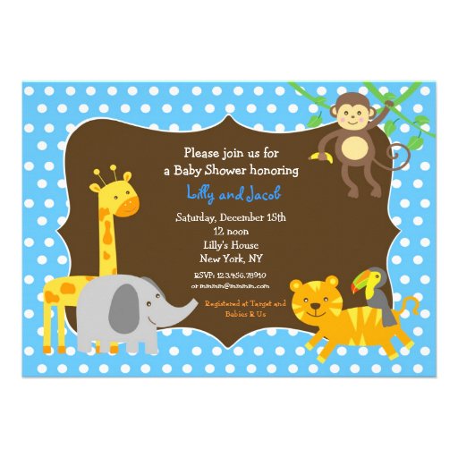 Safari Jungle Zoo Animals Baby Shower Invitation