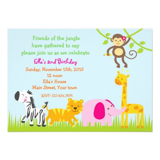 Safari Jungle Zoo Animals Birthday Invitations