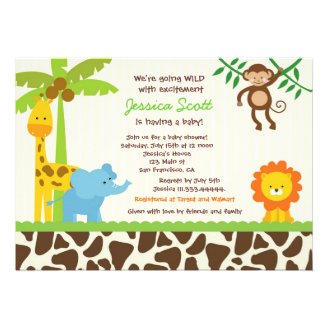 Safari Jungle Zoo Baby Shower Invitations