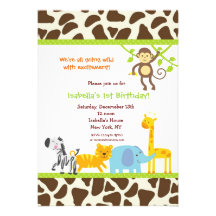 Safari Jungle Zoo Birthday invitations