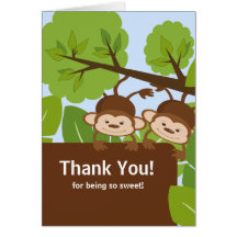Safari Monkey Twins Baby Shower Thank You Card