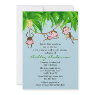 Safari Triplet Monkeys Baby Shower Invitation invitation
