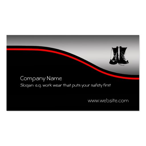 Safety Work Boots, red swoosh, metallic effect Business Card Templates (front side)