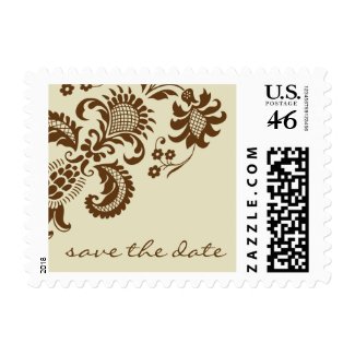 Sage and Brown Damask Save the Date Postage stamp