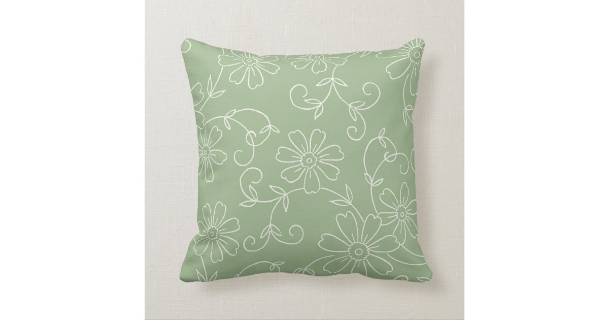 Sage and Cream Floral Decorative Pillow Zazzle