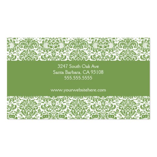 Sage and White Damask Business Card (back side)