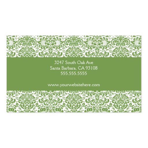 Sage and White Damask Business Card (back side)