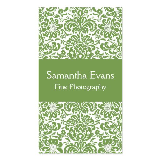 Sage and White Damask Business Card