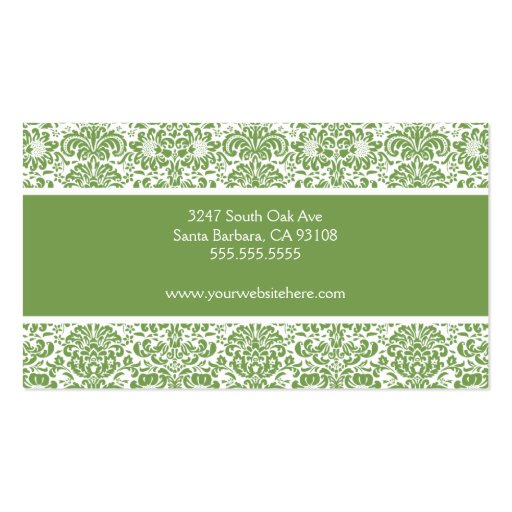 Sage and White Damask Business Card (back side)