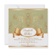 Sage & Gold Ribbon Swirl Wedding Invitations