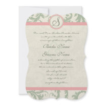 Sage Green and Dusty Rose Damask Wedding Invite