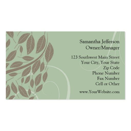 Sage Green and Soft Brown Stylized Eco Tree Business Card (back side)