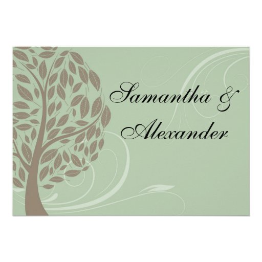 Sage Green and Soft Brown Stylized Eco Tree Personalized Invitations