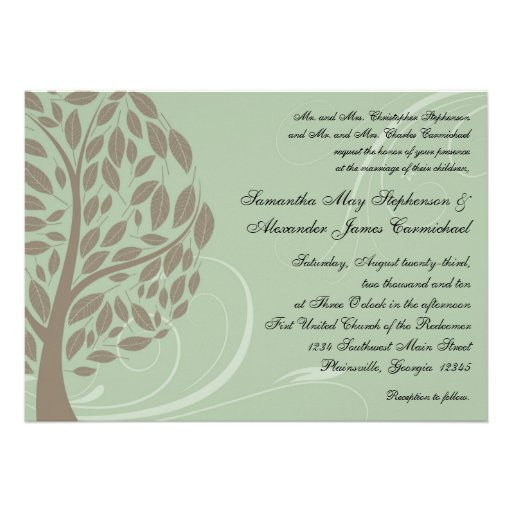 Sage Green and Soft Brown Stylized Eco Tree Personalized Invitations