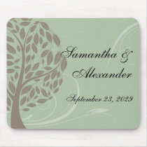 Sage Green and Soft Brown Stylized Eco Tree Mouse Pad