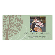 Sage Green and Soft Brown Stylized Eco Tree Photo Greeting Card
