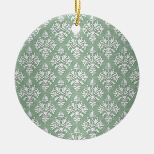 Sage Green and White Floral Damask Ceramic Ornament Zazzle