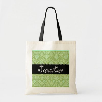 Sage Green Black Wedding Damask Bridesmaid Bag by JaclinArt