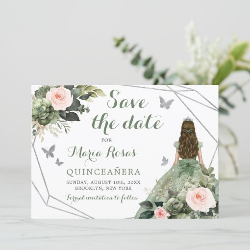 Sage Green Blush Pink Floral Quincea Era Invitation Zazzle