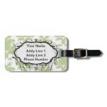 sage green bold large damask pattern luggage tags