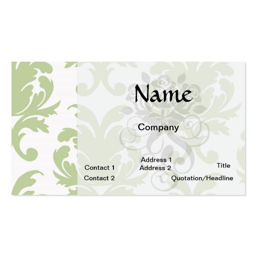 sage green bold large damask pattern business card template (front side)
