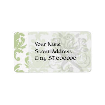 sage green bold large damask pattern personalized address label